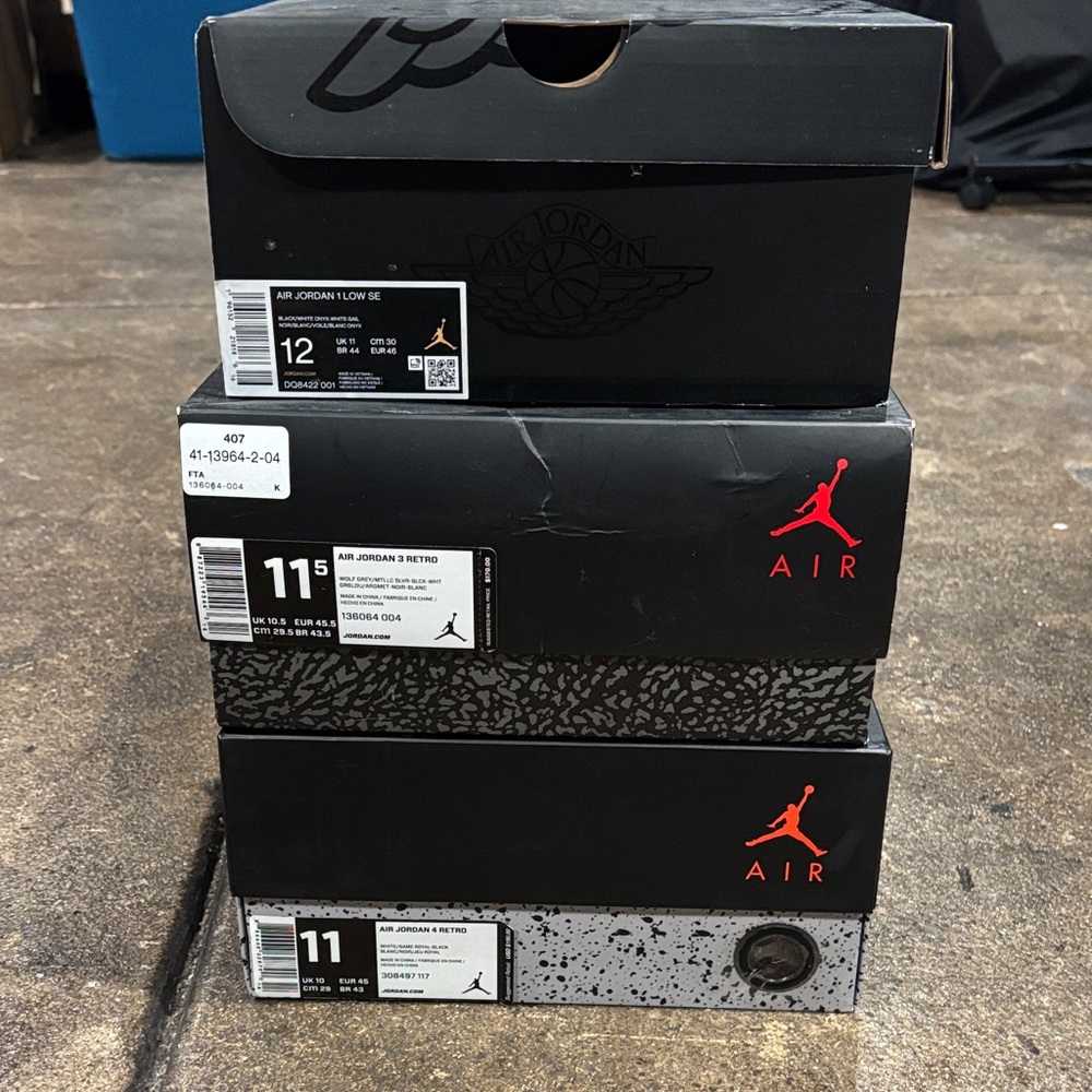 Jordan Black and Red Sneaker Box Trio